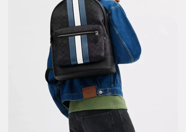 COACH WEST BACKPACK IN SIGNATURE CANVAS WITH VARSITY STRIPE - CV922 - Image 6