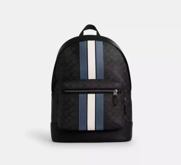 COACH WEST BACKPACK IN SIGNATURE CANVAS WITH VARSITY STRIPE - CV922