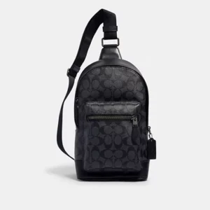 COACH WEST PACK IN SIGNATURE CANVAS - 2853 (GUNMETAL/CHARCOAL BLACK)