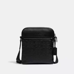 COACH HOUSTON FLIGHT BAG IN SIGNATURE LEATHER - 4009 (GUNMETAL/BLACK)