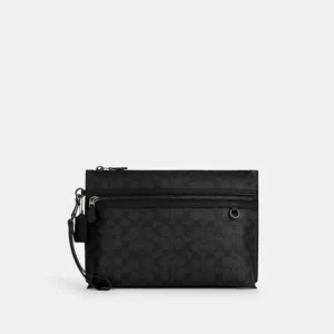 COACH CARRY ALL POUCH IN SIGNATURE CANVAS - CY985 (GUNMETAL/CHARCOAL/BLACK)