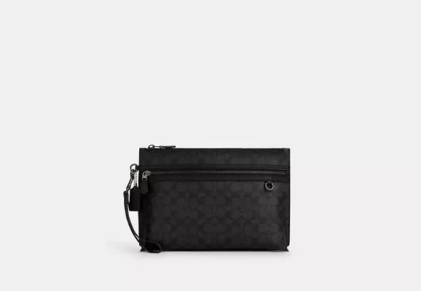COACH CARRY ALL POUCH IN SIGNATURE CANVAS - CY985 (GUNMETAL/CHARCOAL/BLACK)