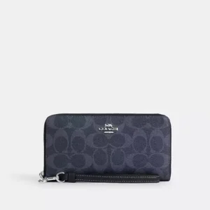 COACH LONG ZIP AROUND WALLET IN SIGNATURE CANVAS - C4452 (GOLD/KHAKI SADDLE 2)