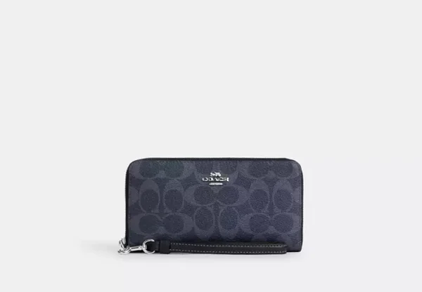 COACH LONG ZIP AROUND WALLET IN SIGNATURE CANVAS - C4452 (GOLD/KHAKI SADDLE 2)