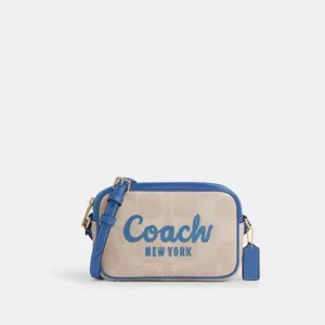 COACH MINI JAMIE CAMERA BAG IN SIGNATURE CANVAS WITH COACH PRINT - CAB09 (GOLD/SAND/PACIFIC BRIGHT MINERAL)