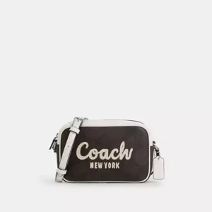 COACH MINI JAMIE CAMERA BAG IN SIGNATURE CANVAS WITH COACH PRINT - CAB09 (SILVER/WALNUT/CHALK)