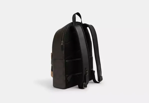 COACH WEST BACKPACK IN BLOCKED SIGNATURE CANVAS - CAB59 (GUNMETAL/WALNUT/TAN) - Image 3