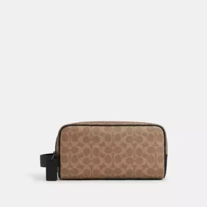 COACH LARGE TRAVEL KIT IN SIGNATURE CANVAS - CAR19 (GUNMETAL/TAN/BLACK)