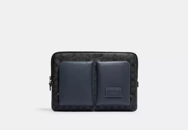 COACH UTILITY LAPTOP CASE IN COLORBLOCK SIGNATURE CANVAS - CE701 (GUNMETAL/CHARCOAL/DENIM)