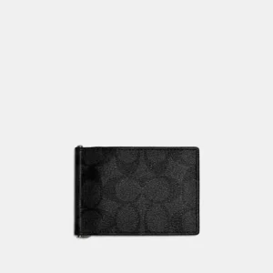 COACH SLIM MONEY CLIP BILLFOLD WALLET IN SIGNATURE CANVAS - CH086 (GUNMETAL/CHARCOAL/BLACK)