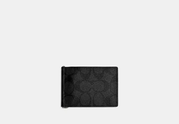 COACH SLIM MONEY CLIP BILLFOLD WALLET IN SIGNATURE CANVAS - CH086 (GUNMETAL/CHARCOAL/BLACK)