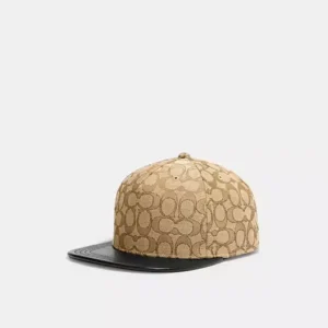 COACH SIGNATURE JACQUARD FLAT BRIM HAT (M/L) - CH408 (KHAKI/BLACK)