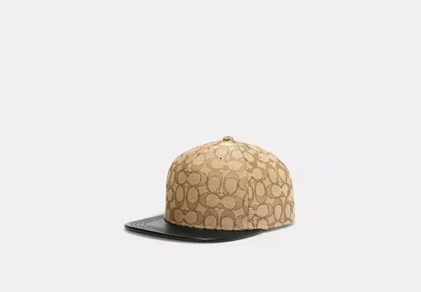 COACH SIGNATURE JACQUARD FLAT BRIM HAT (M/L) - CH408 (KHAKI/BLACK)