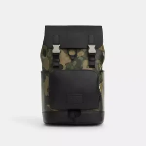 COACH TRACK BACKPACK IN SIGNATURE CANVAS WITH CAMO PRINT - CL943 (GUNMETAL/GREEN MULTI)