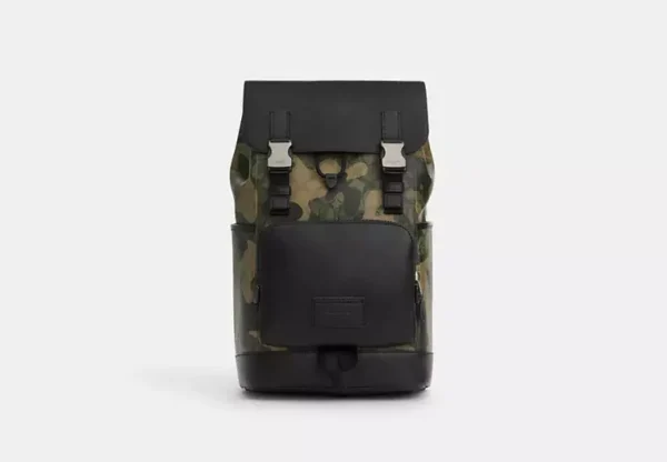 COACH TRACK BACKPACK IN SIGNATURE CANVAS WITH CAMO PRINT - CL943 (GUNMETAL/GREEN MULTI)