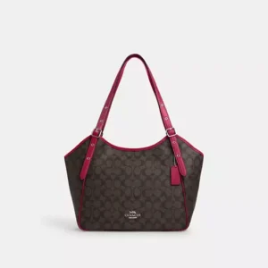 COACH MEADOW SHOULDER BAG IN SIGNATURE CANVAS - CM076 (SILVER/BROWN/BRIGHT VIOLET)