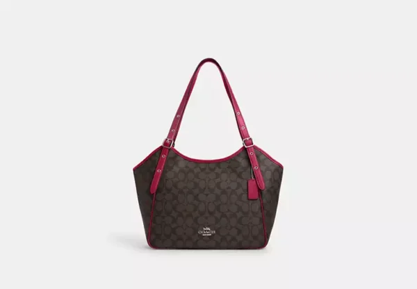 COACH MEADOW SHOULDER BAG IN SIGNATURE CANVAS - CM076 (SILVER/BROWN/BRIGHT VIOLET)