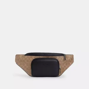 COACH RACER BELT BAG IN SIGNATURE CANVAS - CT714 (GUNMETAL/TAN/BLACK)