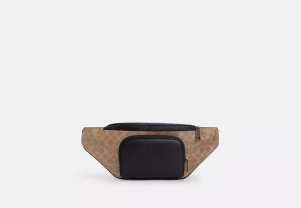 COACH RACER BELT BAG IN SIGNATURE CANVAS - CT714 (GUNMETAL/TAN/BLACK)