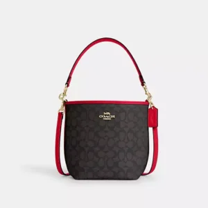 COACH CITY BUCKET BAG IN SIGNATURE CANVAS - CT800 (GOLD/WALNUT/BOLD RED)