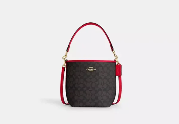 COACH CITY BUCKET BAG IN SIGNATURE CANVAS - CT800 (GOLD/WALNUT/BOLD RED)