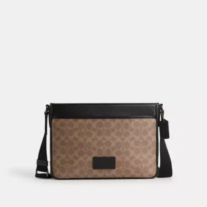 COACH DISTRICT CROSSBODY BAG IN SIGNATURE CANVAS - CV761 (GUNMETAL/TAN/BLACK)