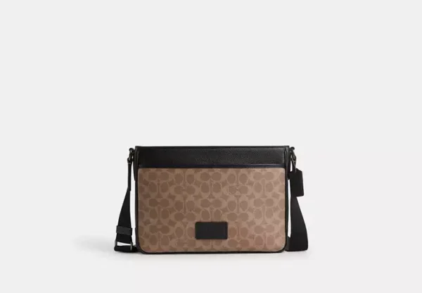 COACH DISTRICT CROSSBODY BAG IN SIGNATURE CANVAS - CV761 (GUNMETAL/TAN/BLACK)