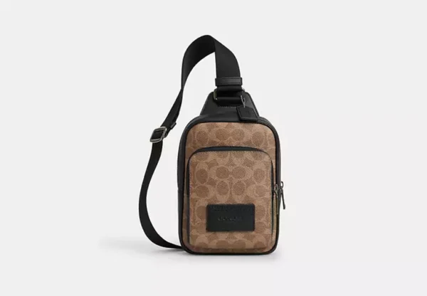 COACH RACER SLING PACK IN SIGNATURE - CV763 (GUNMETAL/TAN/BLACK)