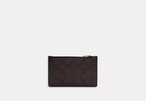 COACH ZIP CARD CASE IN SIGNATURE - CV764 (SILVER/TAN/CHALK)