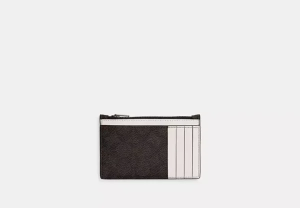 COACH ZIP CARD CASE IN SIGNATURE - CV764 (SILVER/TAN/CHALK) - Image 2