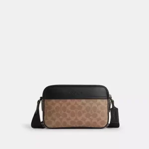 COACH GRAHAM CROSSBODY BAG IN SIGNATURE CANVAS - CV921 (GUNMETAL/TAN/BLACK)