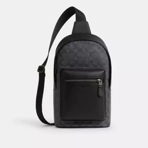 COACH WEST PACK IN SIGNATURE CANVAS WITH VARSITY STRIPE - 2999 (GUNMETAL/CHARCOAL/DENIM/CHALK)