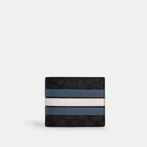 COACH 3 IN 1 WALLET IN SIGNATURE CANVAS WITH VARSITY STRIPE - CW385 (CHARCOAL/DENIM/CHALK)