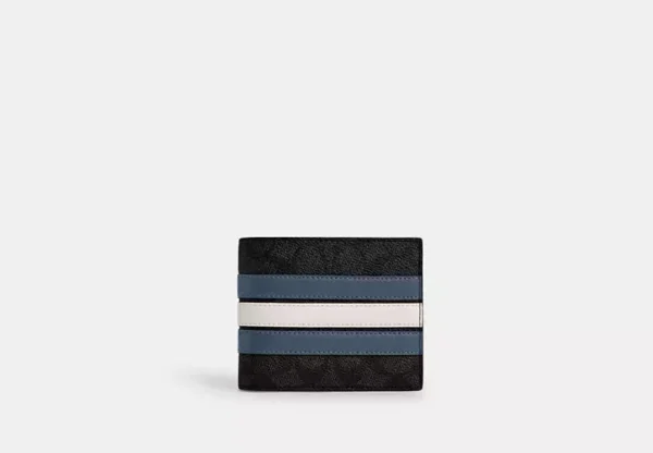COACH 3 IN 1 WALLET IN SIGNATURE CANVAS WITH VARSITY STRIPE - CW385 (CHARCOAL/DENIM/CHALK)