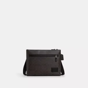 COACH CARRIER ZIP CROSSBODY BAG IN SIGNATURE CANVAS - CW448 (GUNMETAL/WALNUT/BLACK)