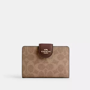 COACH MEDIUM CORNER ZIP WALLET IN SIGNATURE CANVAS - CW786 (GOLD/TAN/BROWN)