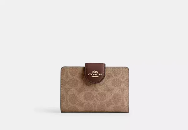 COACH MEDIUM CORNER ZIP WALLET IN SIGNATURE CANVAS - CW786 (GOLD/TAN/BROWN)