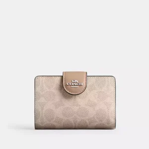 COACH MEDIUM CORNER ZIP WALLET IN SIGNATURE CANVAS - CW786 (SILVER/SAND/TAUPE)