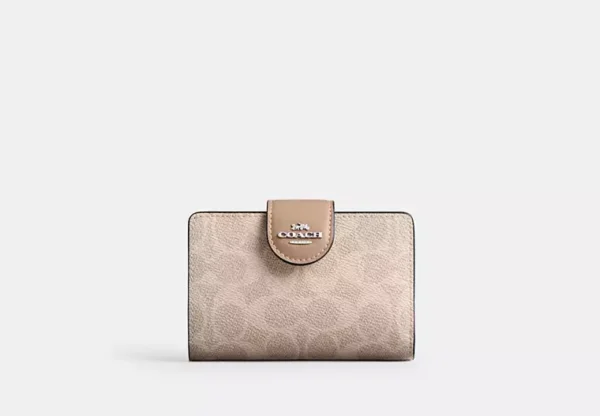 COACH MEDIUM CORNER ZIP WALLET IN SIGNATURE CANVAS - CW786 (SILVER/SAND/TAUPE)