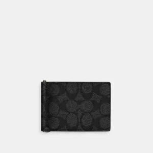 COACH SLIM MONEY CLIP BILLFOLD WALLET IN SIGNATURE CANVAS - CY059 (GUNMETAL/CHARCOAL/BLACK)