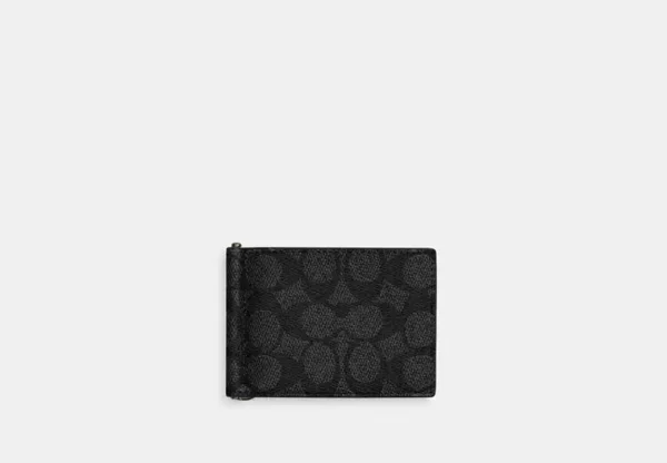 COACH SLIM MONEY CLIP BILLFOLD WALLET IN SIGNATURE CANVAS - CY059 (GUNMETAL/CHARCOAL/BLACK)