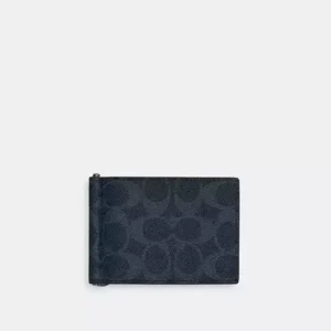COACH SLIM MONEY CLIP BILLFOLD WALLET IN SIGNATURE CANVAS - CY059 (GUNMETAL/DENIM/MIDNIGHT NAVY)