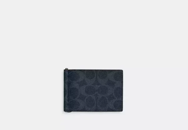 COACH SLIM MONEY CLIP BILLFOLD WALLET IN SIGNATURE CANVAS - CY059 (GUNMETAL/DENIM/MIDNIGHT NAVY)