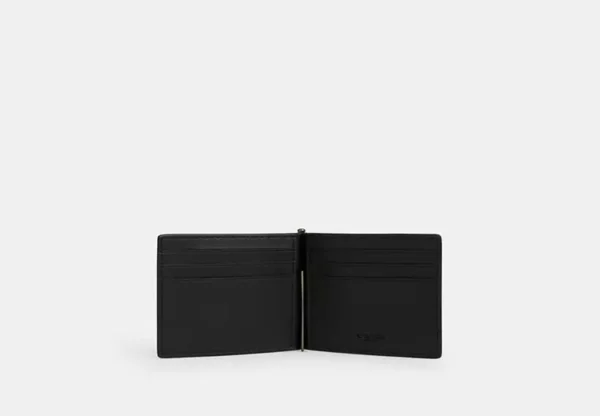 COACH SLIM MONEY CLIP BILLFOLD WALLET IN SIGNATURE CANVAS - CY059 (GUNMETAL/TAN/BLACK) - Image 2