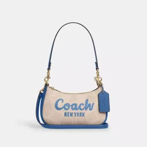 COACH TERI MINI CROSSBODY BAG IN SIGNATURE CANVAS WITH COACH GRAPHIC - CY734 (GOLD/SAND/PACIFIC BRIGHT MINERAL)
