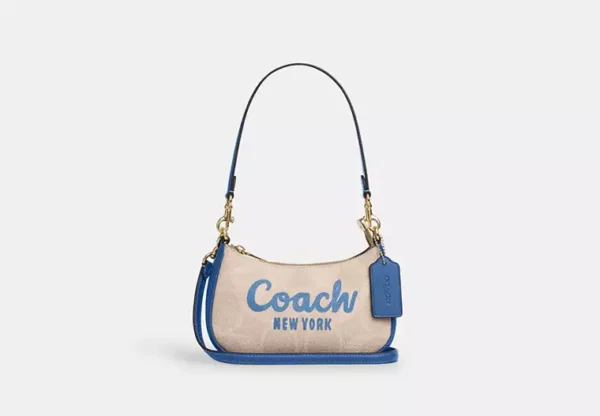 COACH TERI MINI CROSSBODY BAG IN SIGNATURE CANVAS WITH COACH GRAPHIC - CY734 (GOLD/SAND/PACIFIC BRIGHT MINERAL)