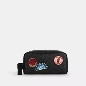 COACH LARGE TRAVEL KIT IN SIGNATURE CANVAS WITH PATCHES - CY904 (GUNMETAL/CHARCOAL MULTI)