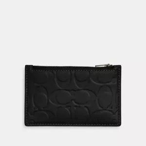 COACH ZIP CARD CASE IN SIGNATURE LEATHER - CY906 (GUNMETAL/BLACK)
