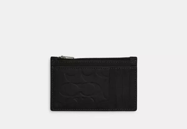 COACH ZIP CARD CASE IN SIGNATURE LEATHER - CY906 (GUNMETAL/BLACK) - Image 2