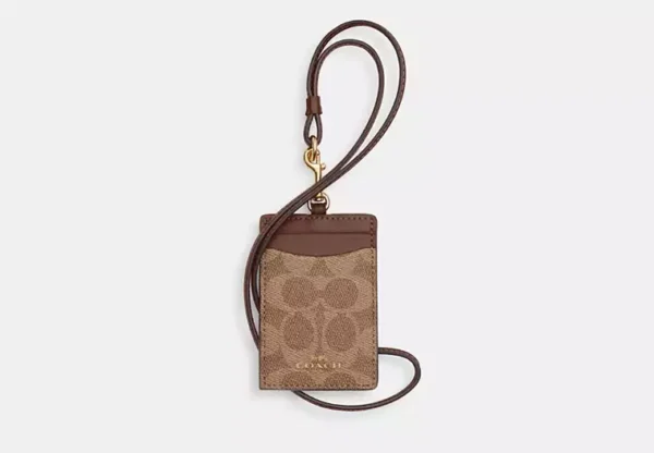 COACH ID LANYARD IN SIGNATURE CANVAS - CZ285 (GOLD/TAN/BROWN)